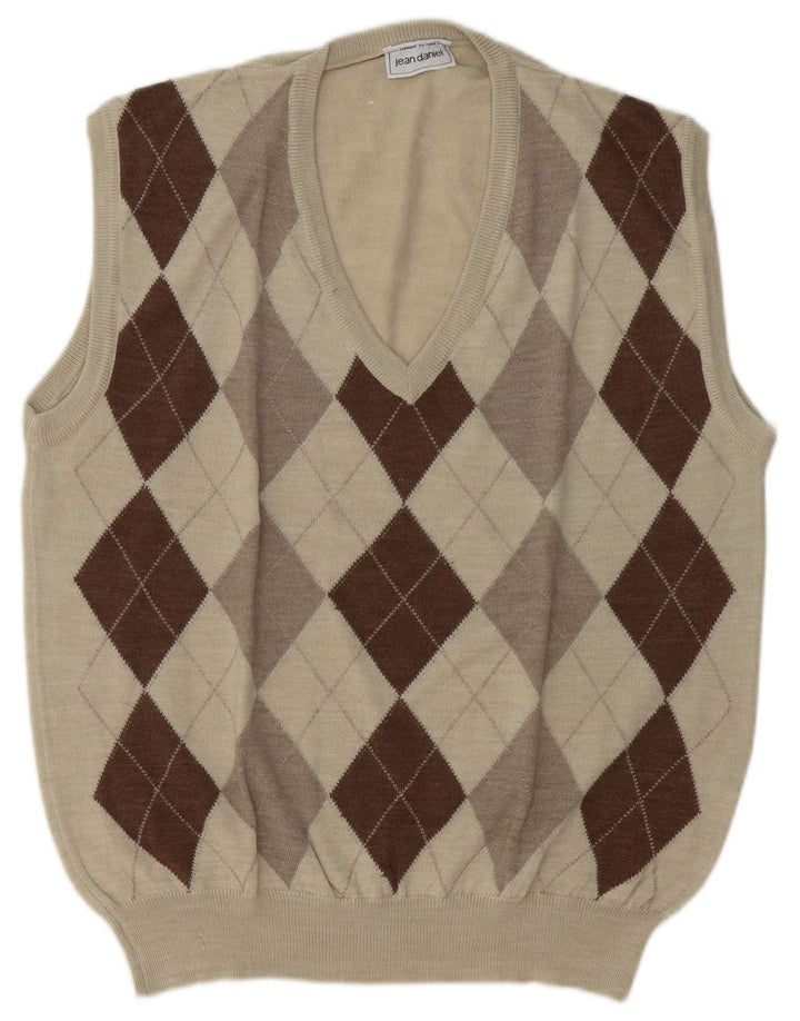 Podkoszulek męski w stylu vintage, duży, beżowy Argyle/diamentowy akryl