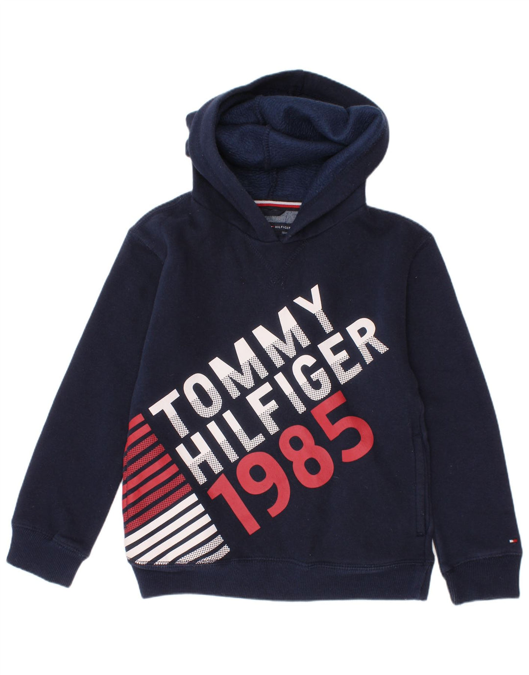 TOMMY HILFIGER Chłopięcy sweter z kapturem i grafiką, 5-6 lat, granatowy, bawełniany
