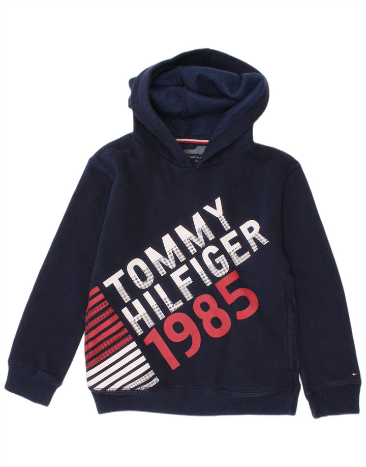 TOMMY HILFIGER Chłopięcy sweter z kapturem i grafiką, 5-6 lat, granatowy, bawełniany