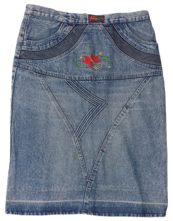 Damska spódnica dżinsowa w stylu vintage IT 48 XL W34 Niebieska bawełna w kwiaty