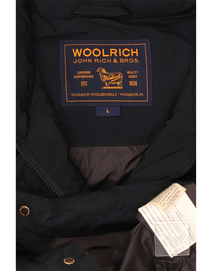 Damski płaszcz ocieplany Woolrich UK 16, duży, granatowy, poliester