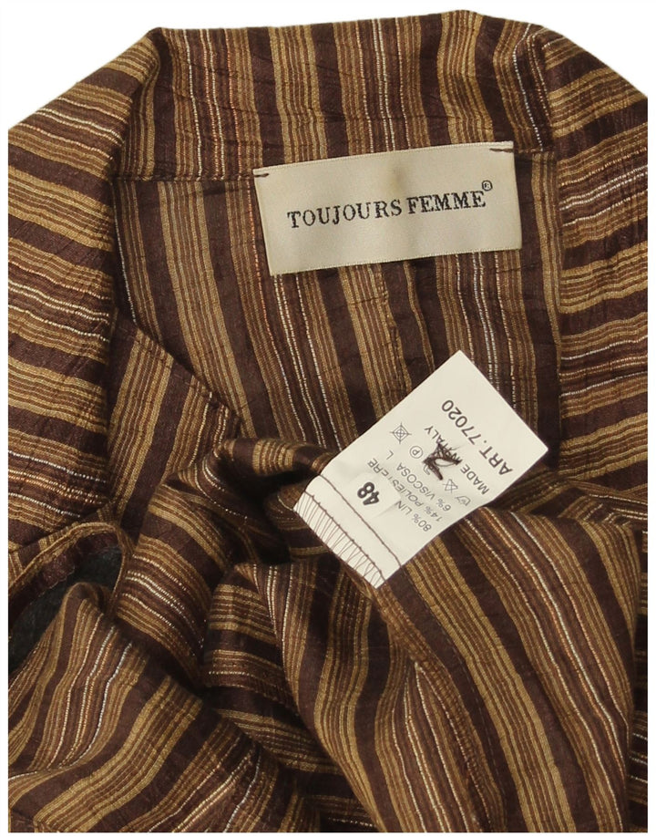 Damska marynarka Toujours zapinana na 2 guziki IT 48 XL, lniana w brązowe paski