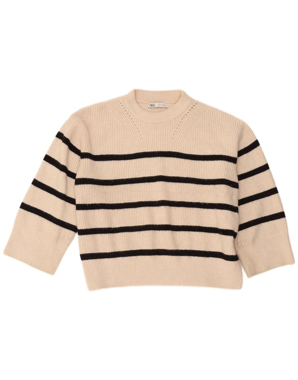 Damski sweter Zara z okrągłym dekoltem i rękawami 3/4, UK 18 XL w białe paski