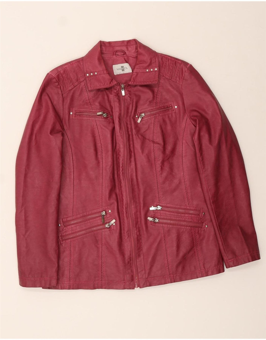 MAINPOL Womens Faux Leather Jacket UK 14 Medium Burgundy Polyurethane Vintage Mainpol and Second-Hand Mainpol from Messina Hembry 