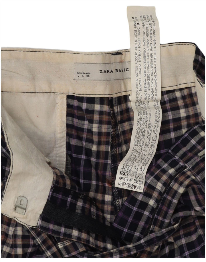 Męskie spodenki chino Zara, duże, W30, bawełniana, granatowa krata