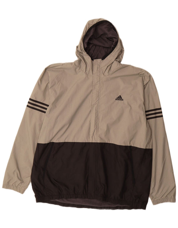 Męska kurtka przeciwdeszczowa Adidas z kapturem UK 42 XL Szary poliamid z blokami kolorów