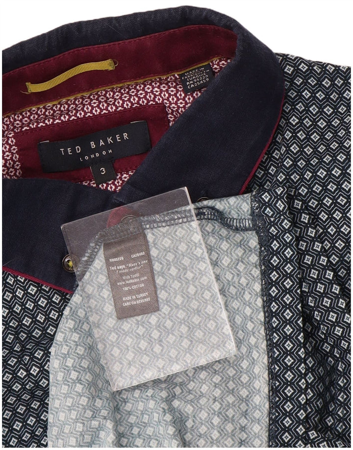Męska koszulka polo Ted Baker, rozmiar 3, średnia niebieska, z geometrycznej bawełny