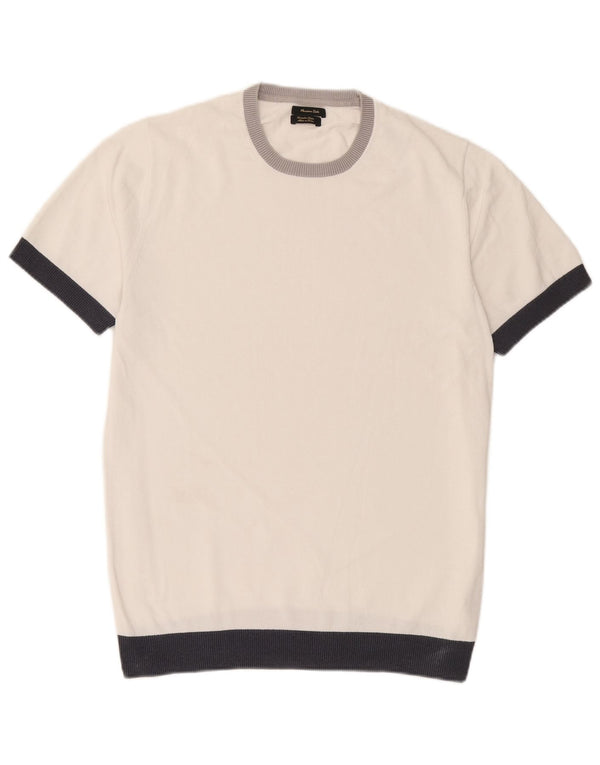 Męski sweter Massimo Dutti z okrągłym dekoltem, duży, biały, z blokami kolorów