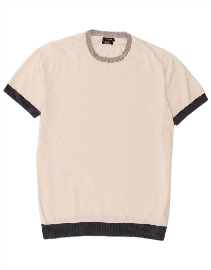 Męski sweter Massimo Dutti z okrągłym dekoltem, duży, biały, z blokami kolorów