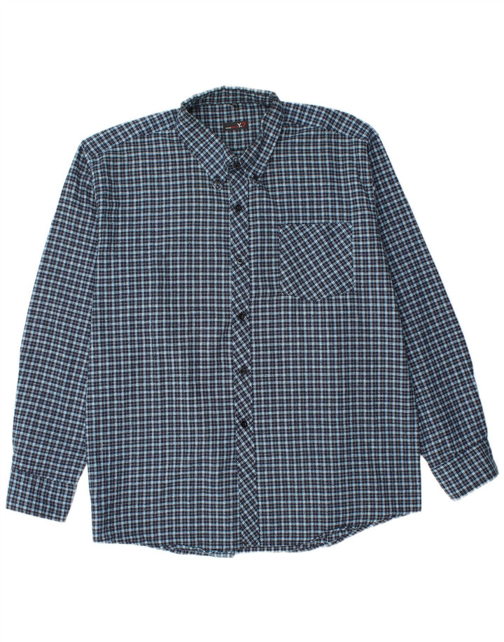 Męska koszula flanelowa w stylu vintage, rozmiar 45 XL, niebieska kratka