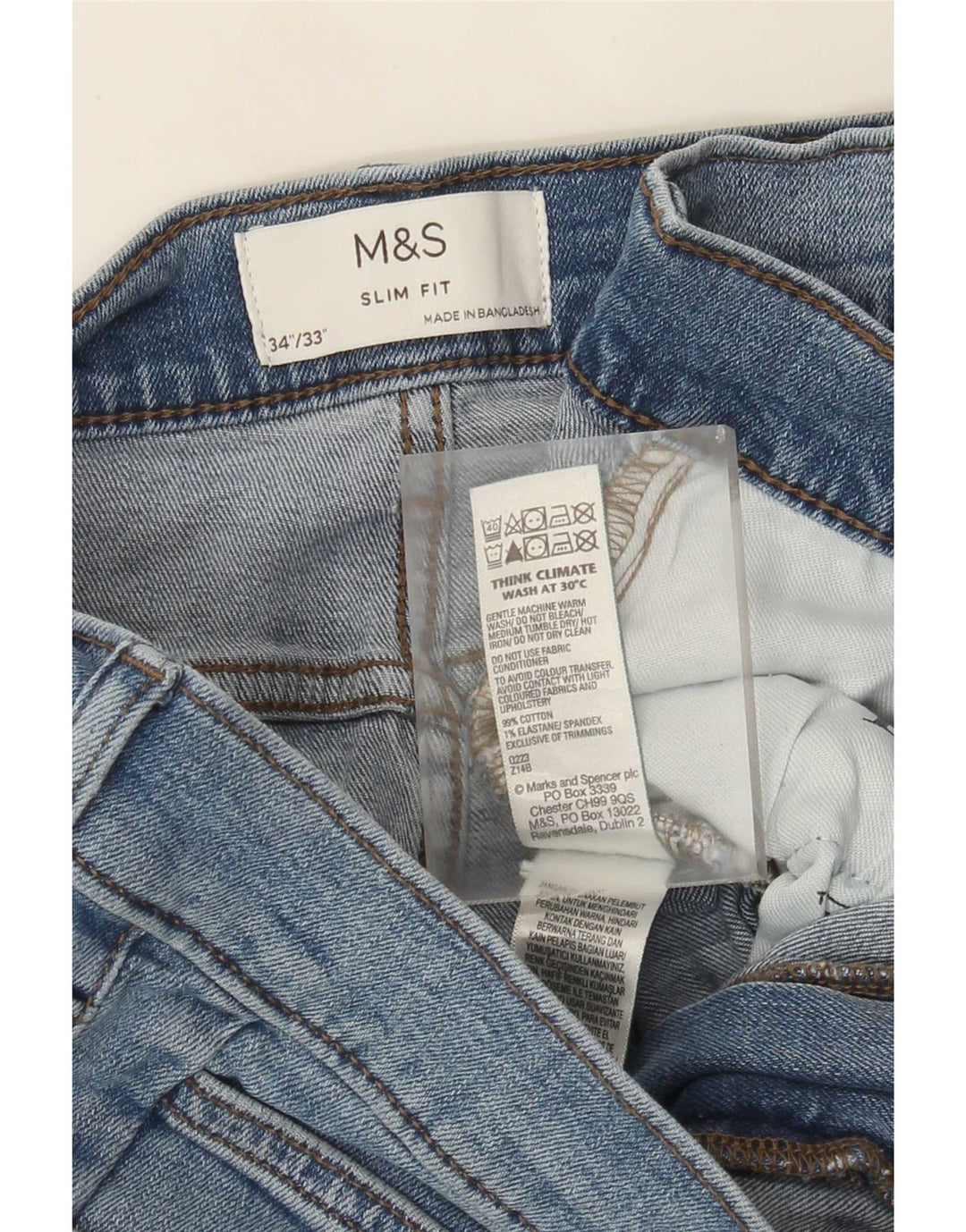 Marks & Spencer Męskie jeansy slim W34 L33 Niebieskie bawełniane