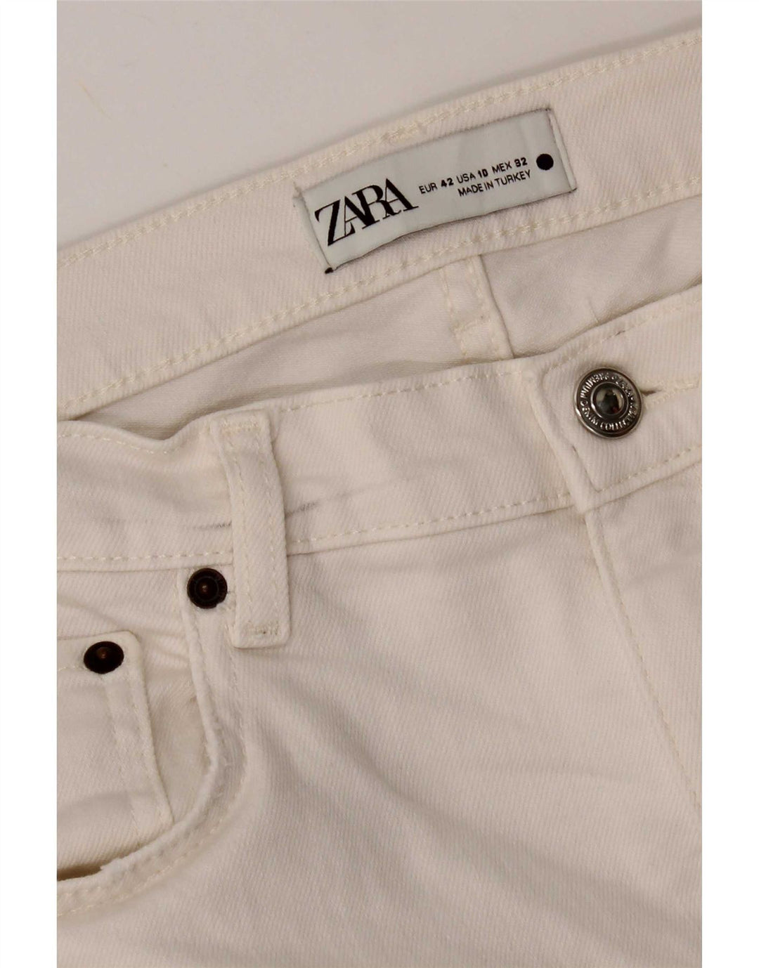 Damskie jeansy Zara w trudnej sytuacji, przycięte, EU 42, duże, W32, L24, biała bawełna