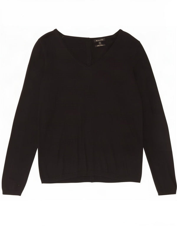 Sweter damski Massimo Dutti z dekoltem w kształcie litery V, UK 12, średni czarny jedwab