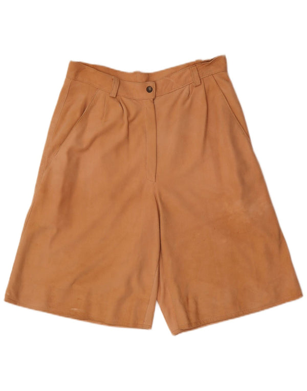 Vintage damskie zamszowe bermudy z wysokim stanem W28 średni brąz