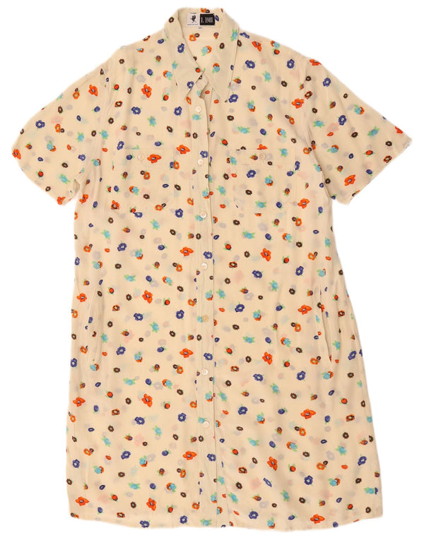 Damska sukienka koszulowa z krótkim rękawem w stylu vintage IT 46, duża, beżowa, w kwiaty