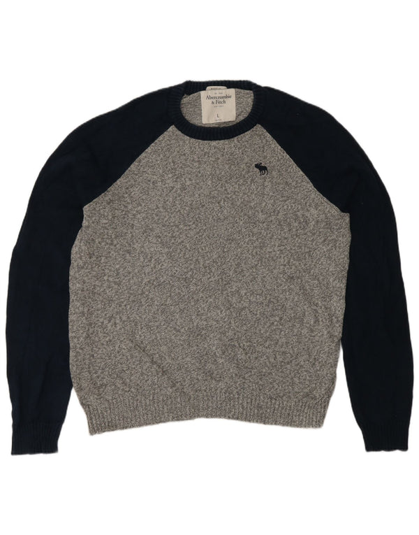 Męski sweter z okrągłym dekoltem Abercrombie & Fitch, duży, szary