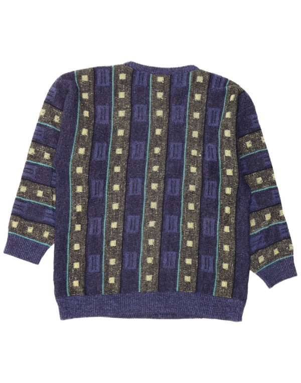 Męski sweter z okrągłym dekoltem w stylu VINTAGE, średni granatowy, geometryczny