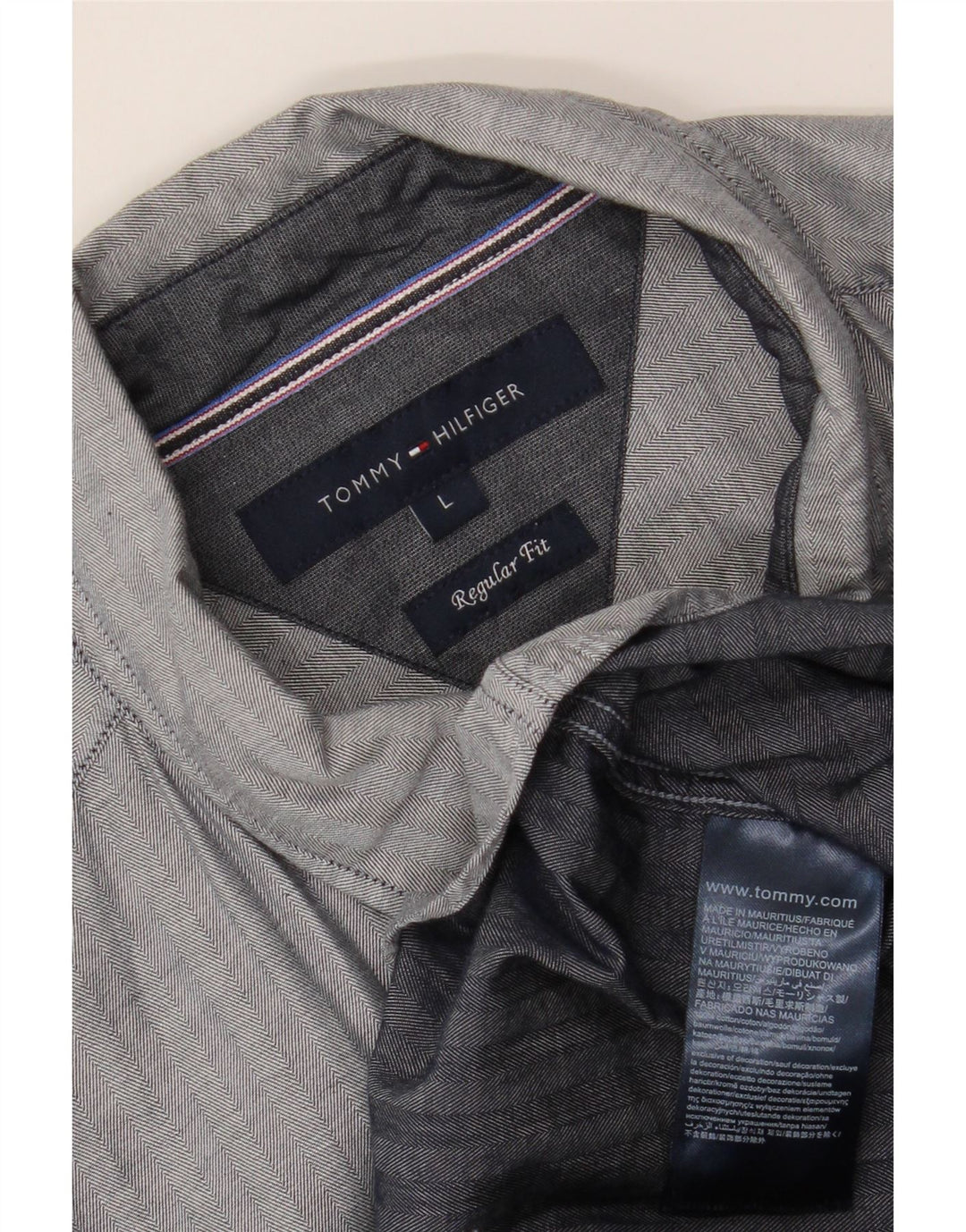 TOMMY HILFIGER Mens Regular Fit Shirt Large Grey Cotton Vintage Tommy Hilfiger and Second-Hand Tommy Hilfiger from Messina Hembry 
