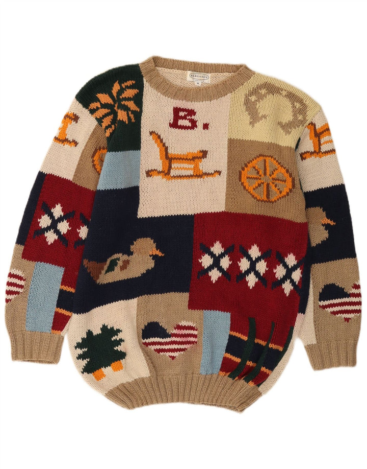 Elegancja Męski sweter z okrągłym dekoltem Średni wielobarwny Nowość