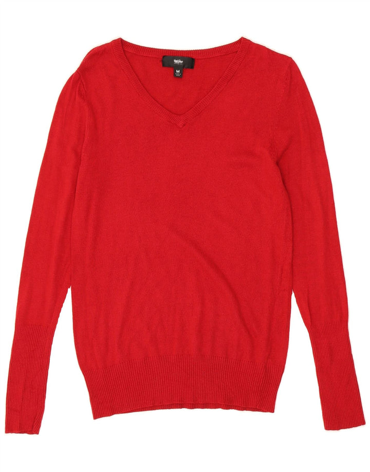 MOSSIMO Womens V-Neck Jumper Sweater UK 12 Medium Red Nylon Vintage Mossimo and Second-Hand Mossimo from Messina Hembry 