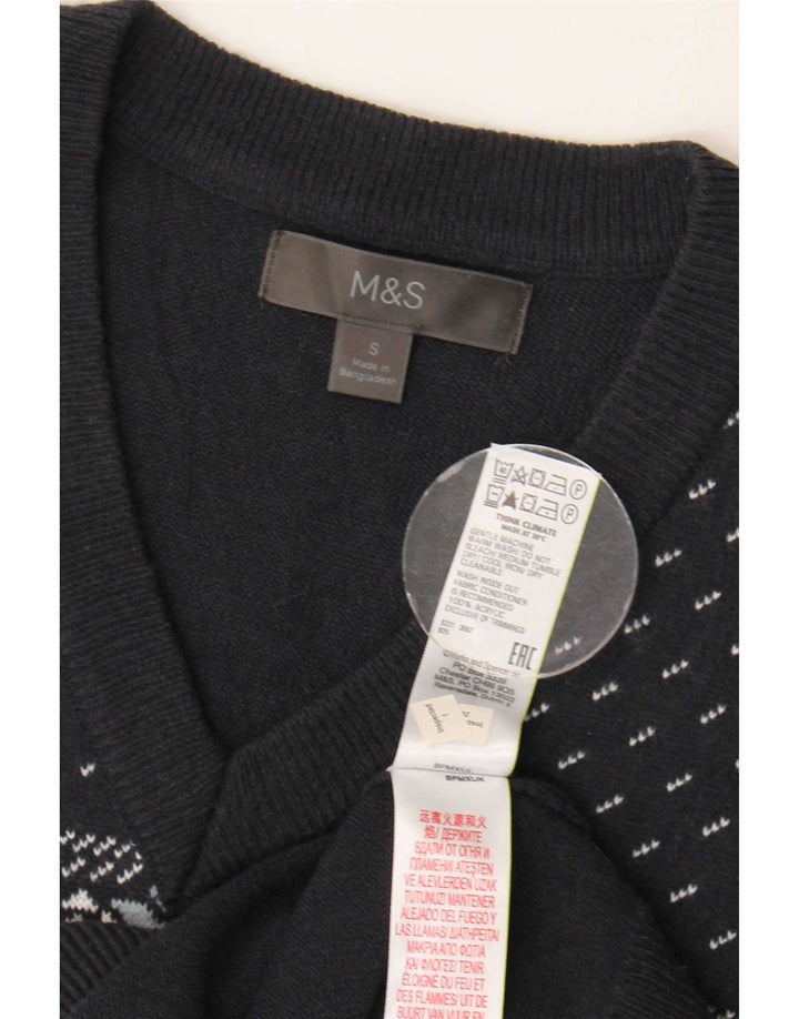 Marks & Spencer Męski podkoszulek bez rękawów, mały, granatowy, Fair Isle, akryl
