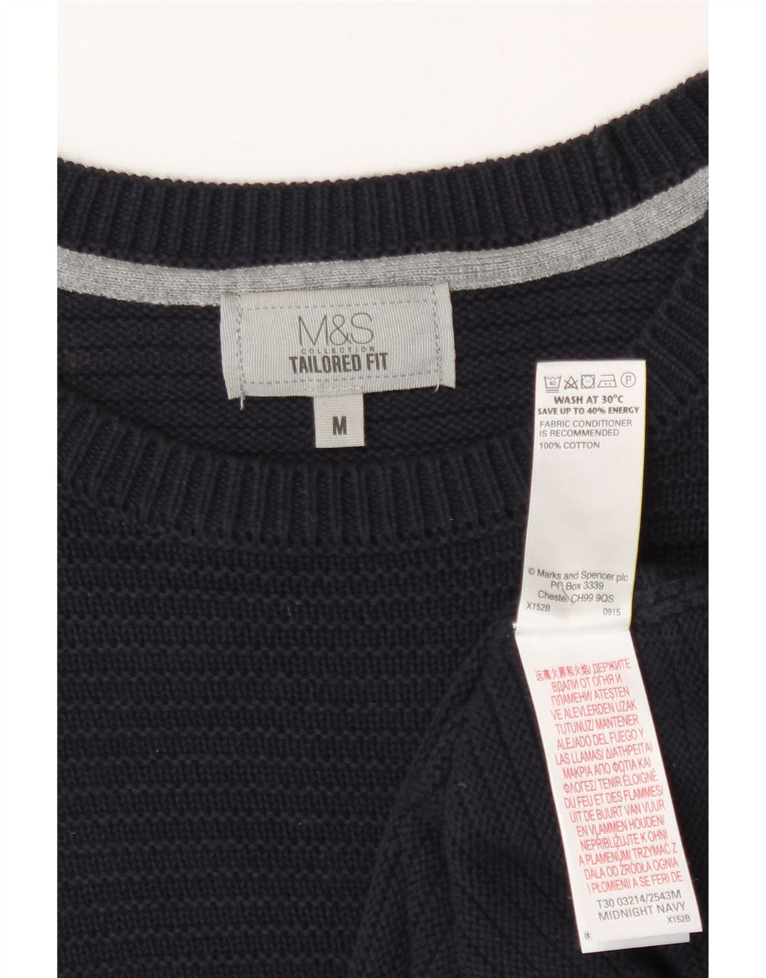 Marks & Spencer Męski sweter z okrągłym dekoltem, średni granatowy, bawełniany
