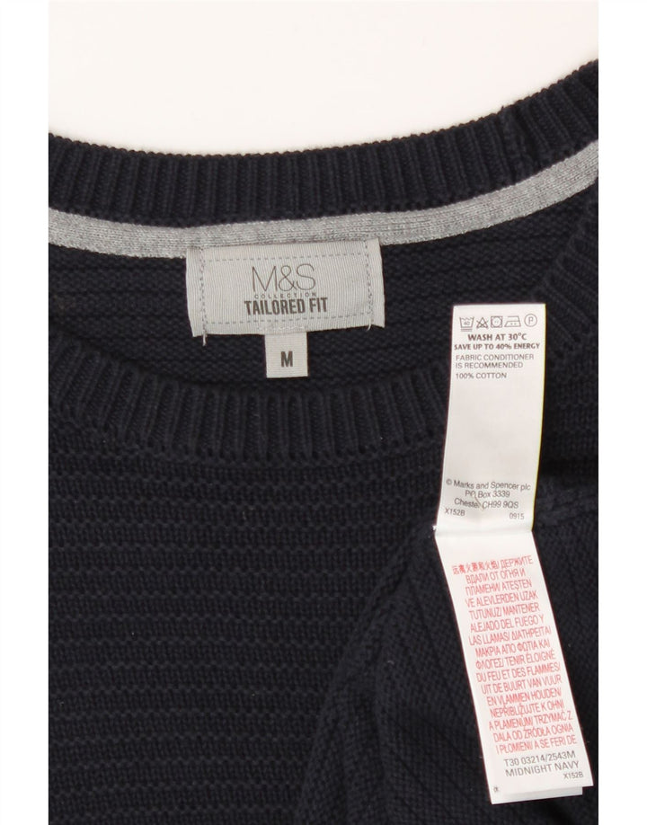 Marks & Spencer Męski sweter z okrągłym dekoltem, średni granatowy, bawełniany