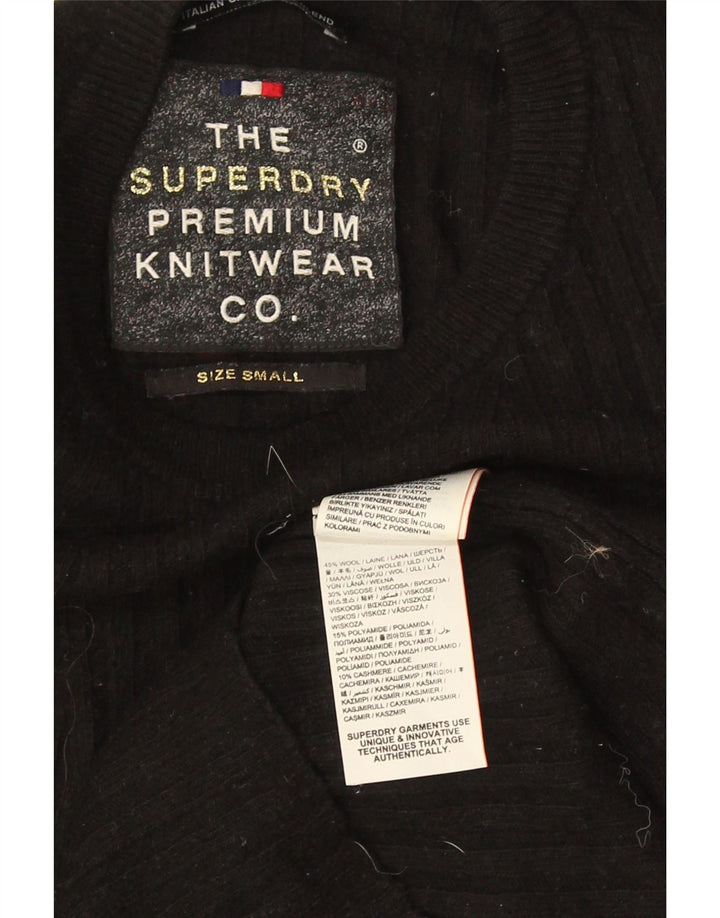 Damski sweter z okrągłym dekoltem Superdry UK 8, mała, czarna wełna