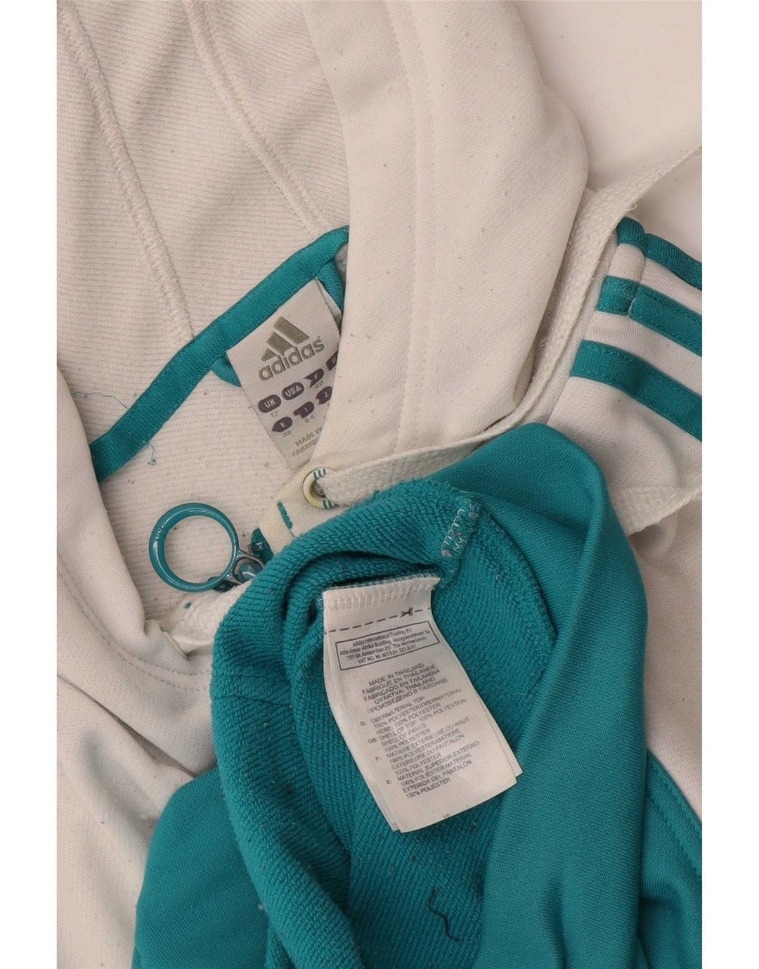 Damski sweter z kapturem i zamkiem błyskawicznym Adidas UK 12 Średni biały poliester z blokami kolorów