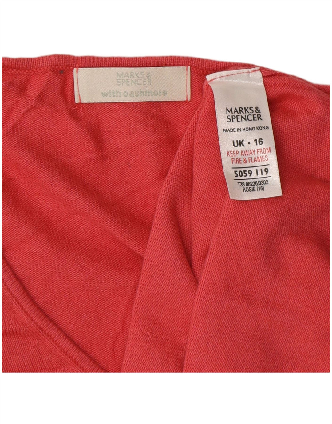 MARKS & SPENCER Womens V-Neck Jumper Sweater UK 16 Large Pink Viscose