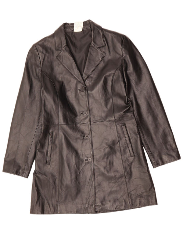 Vintage damski płaszcz skórzany UK 14, duży czarny poliester