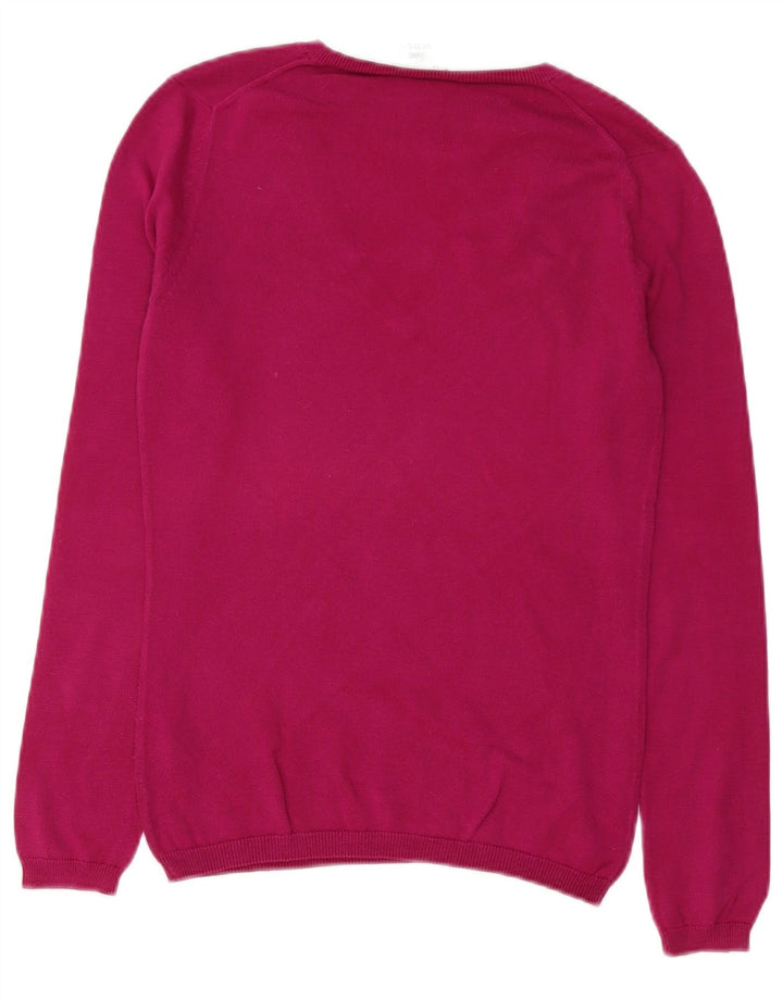 Lacoste Damski sweter z dekoltem w kształcie litery V, rozmiar 34, mały, różowy, bawełniany