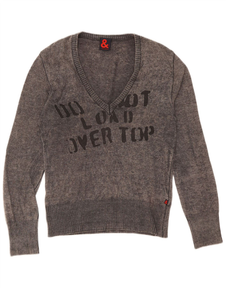 Dolce & Gabbana Damski sweter z graficznym dekoltem w kształcie litery V IT 44 Średni szary wełniany