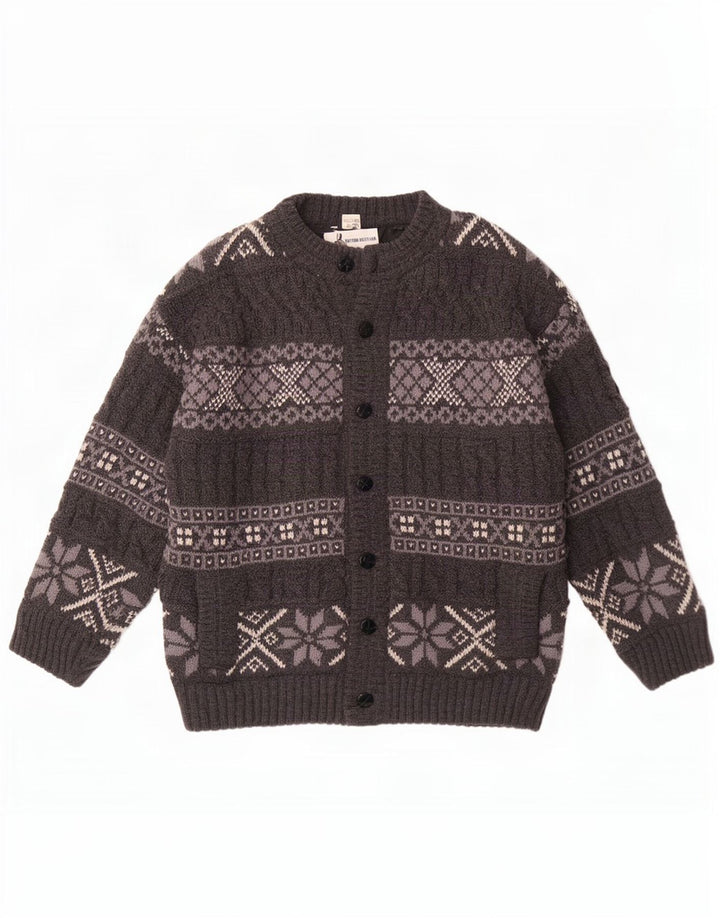 Vintage męski sweter rozpinany, duży, szary, wełniany Fair Isle