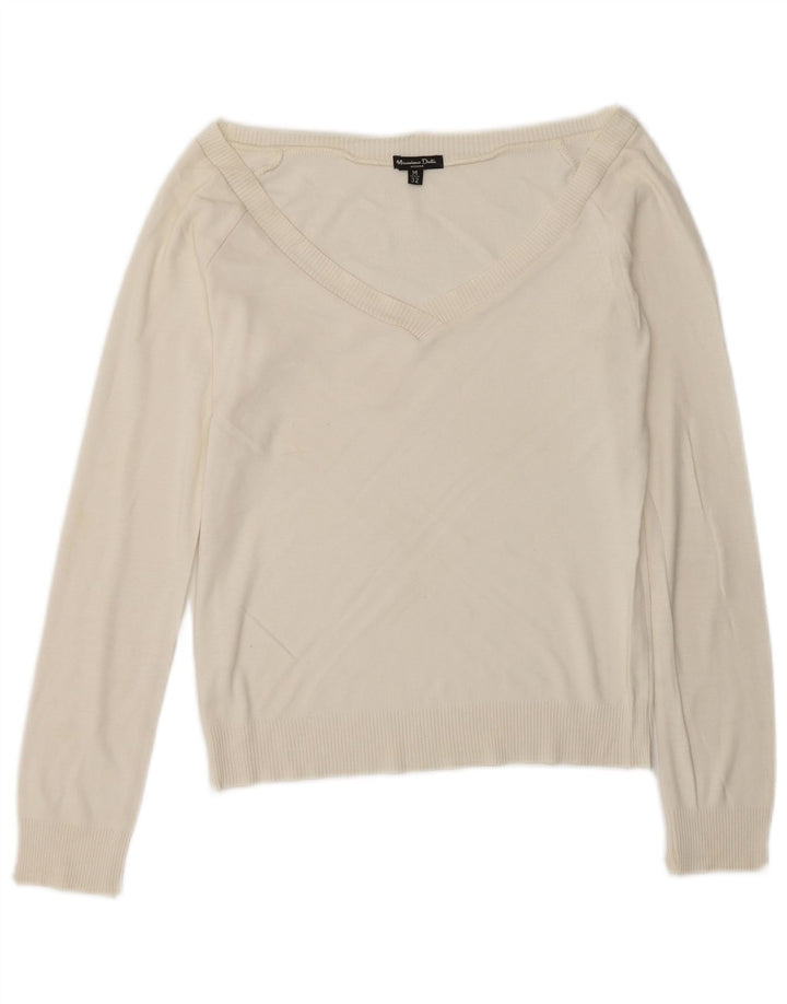 Damski sweter Massimo Dutti z dekoltem w kształcie litery V, UK 12, średni złamanej bieli