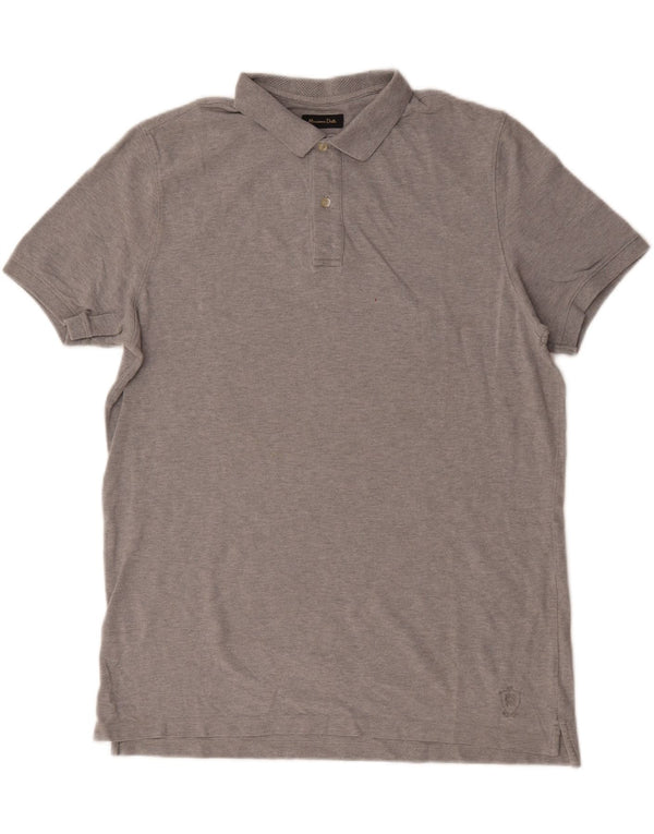 Massimo Dutti Mens Polo Shirt Large Grey Flecked Cotton