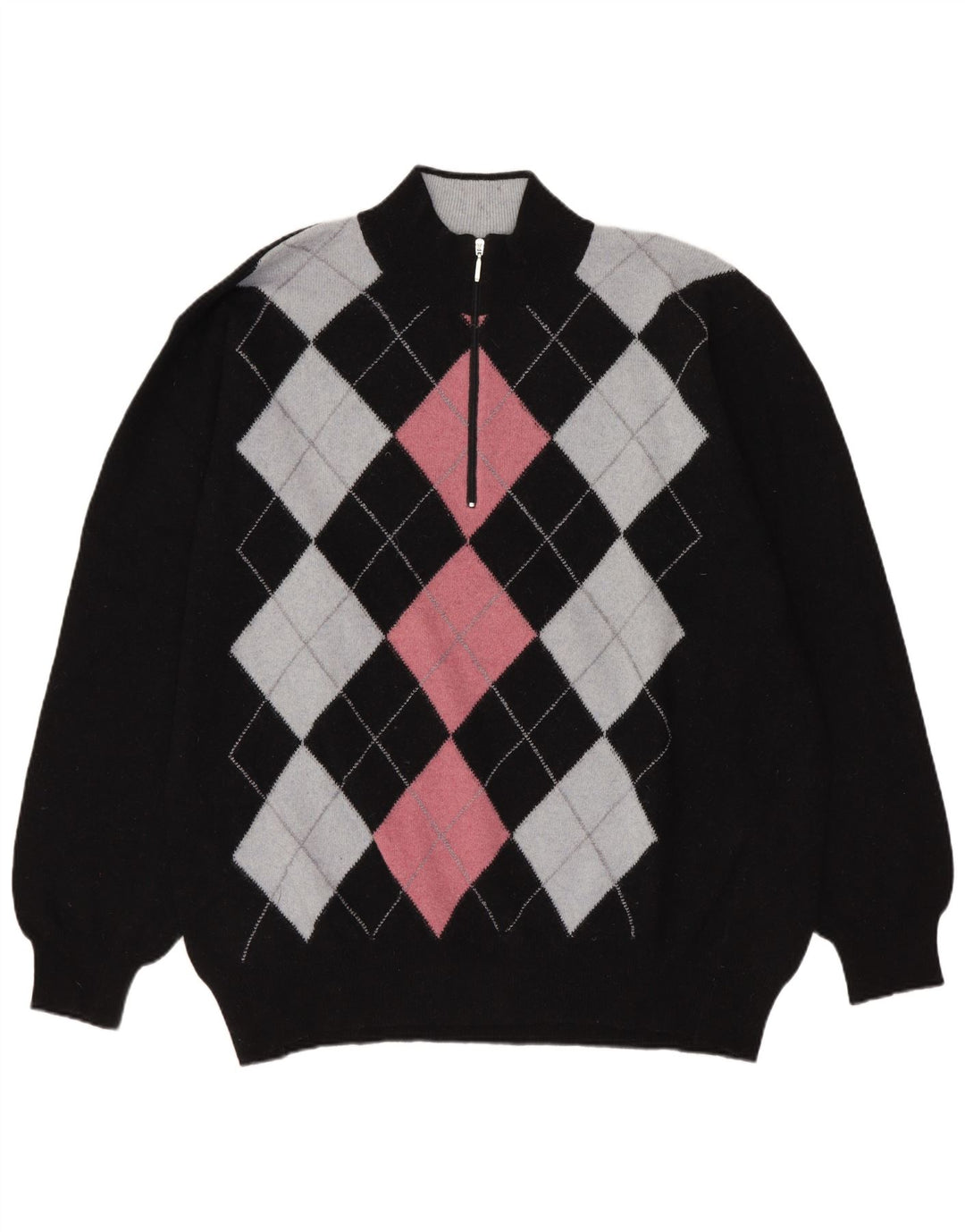 Conbipel Męski sweter Niama z zamkiem błyskawicznym XL, czarny Argyle/diamentowa wełna