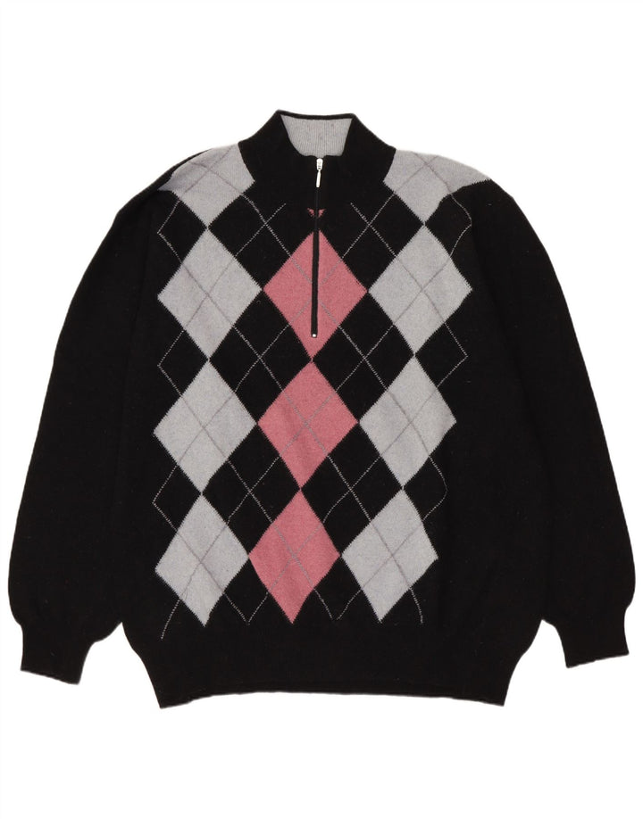 Conbipel Męski sweter Niama z zamkiem błyskawicznym XL, czarny Argyle/diamentowa wełna