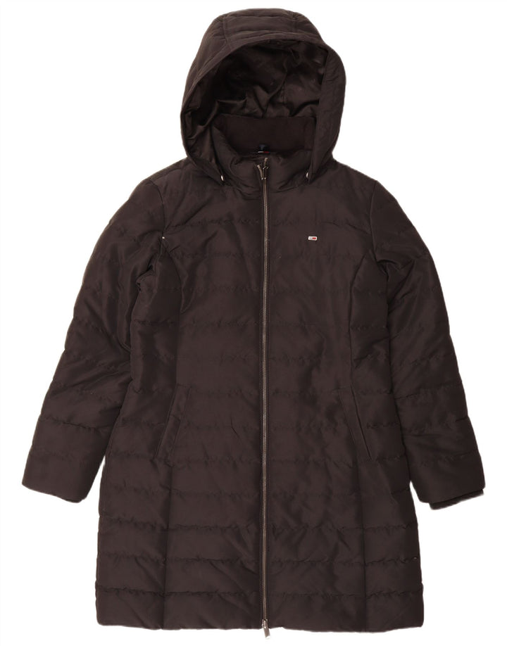 Damski ocieplany płaszcz z kapturem Tommy Hilfiger UK 18 XL, czarny poliester