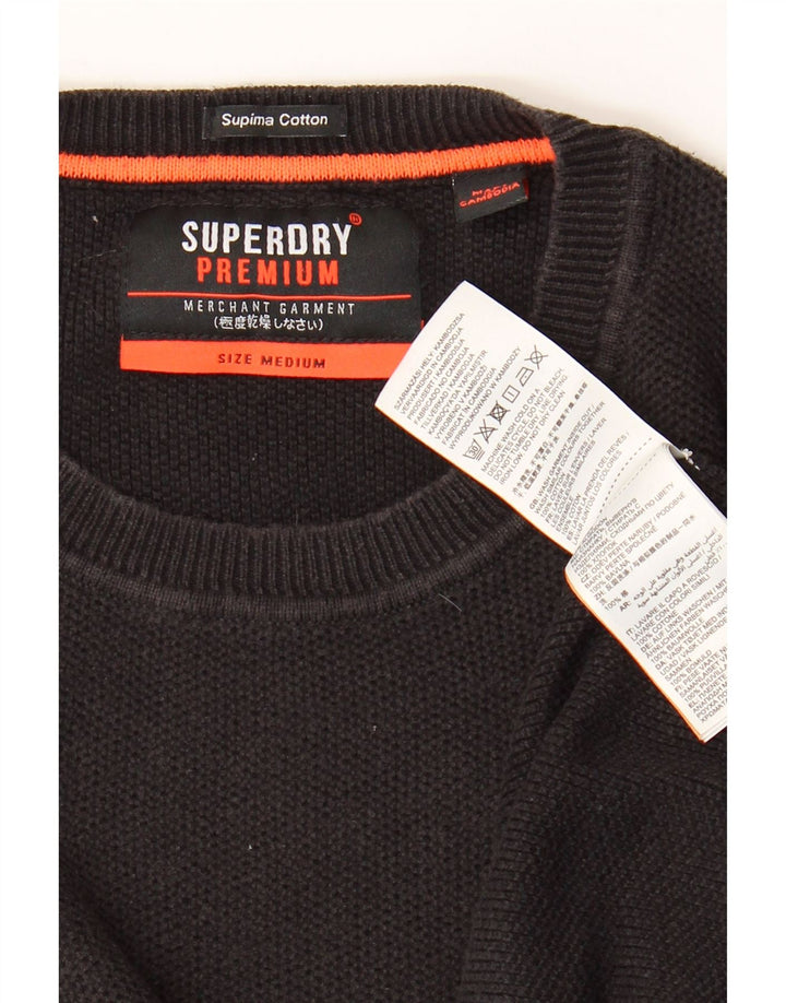 Damski sweter z okrągłym dekoltem Superdry UK 14, średni czarny, bawełniany