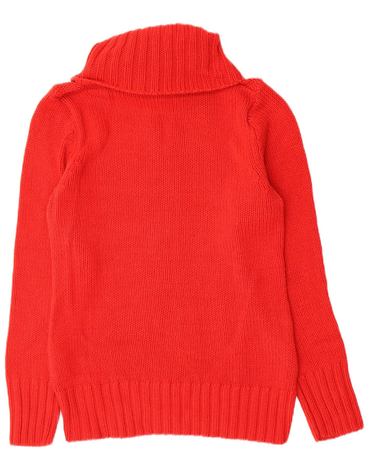 Vintage damski sweter z golfem UK 12, średnia czerwona wełna