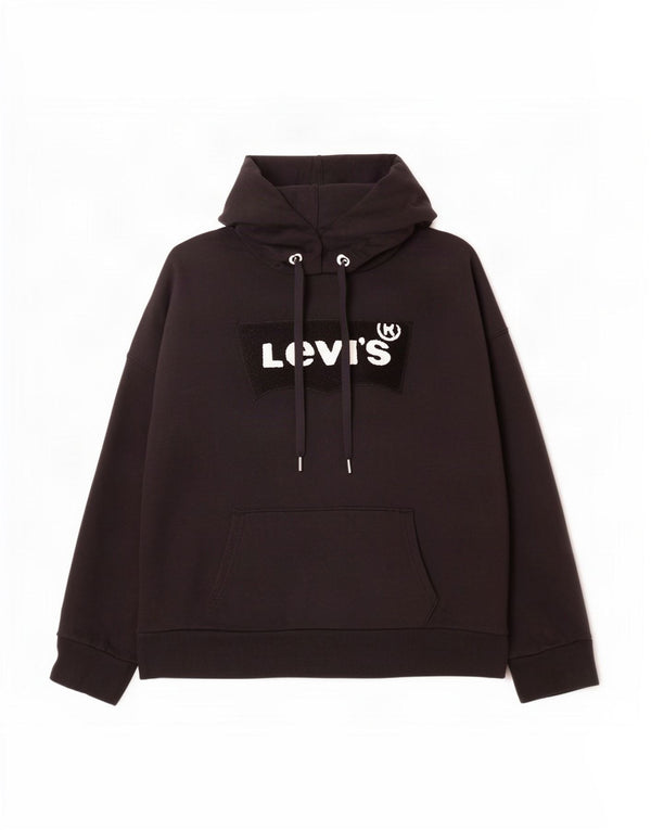 Męski sweter z kapturem z grafiką, oversize, Levi's UK 14, średni czarny, bawełniany