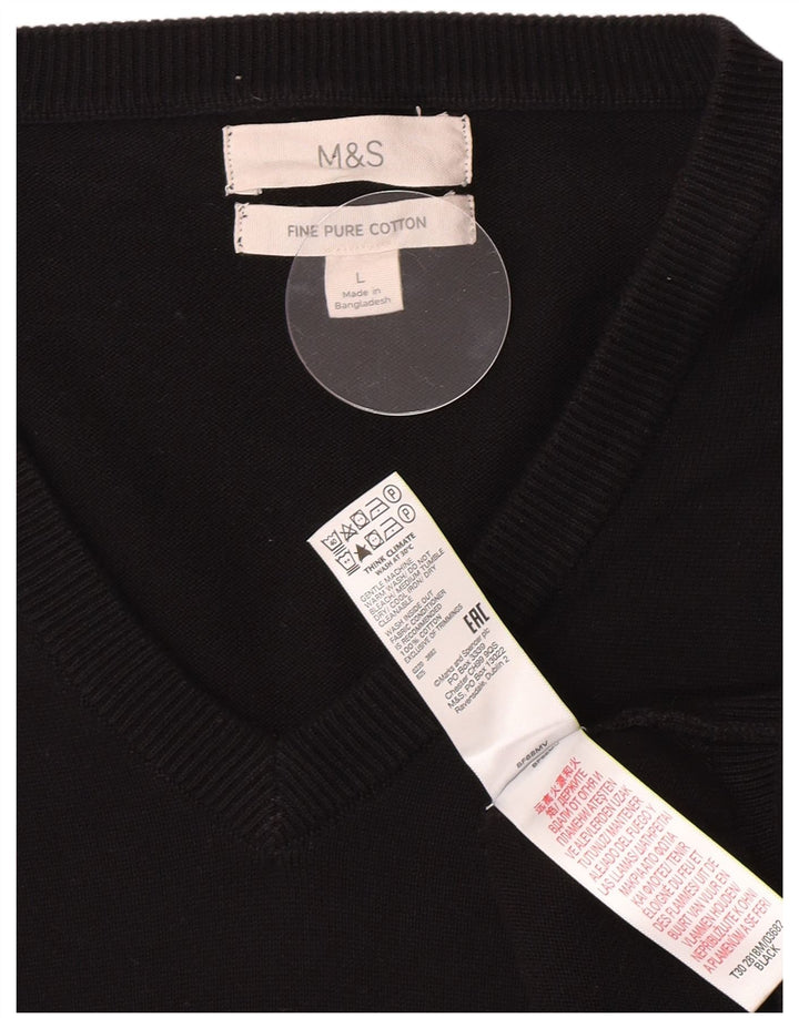 Marks & Spencer Męski sweter z dekoltem w kształcie litery V, duży, czarny, bawełniany