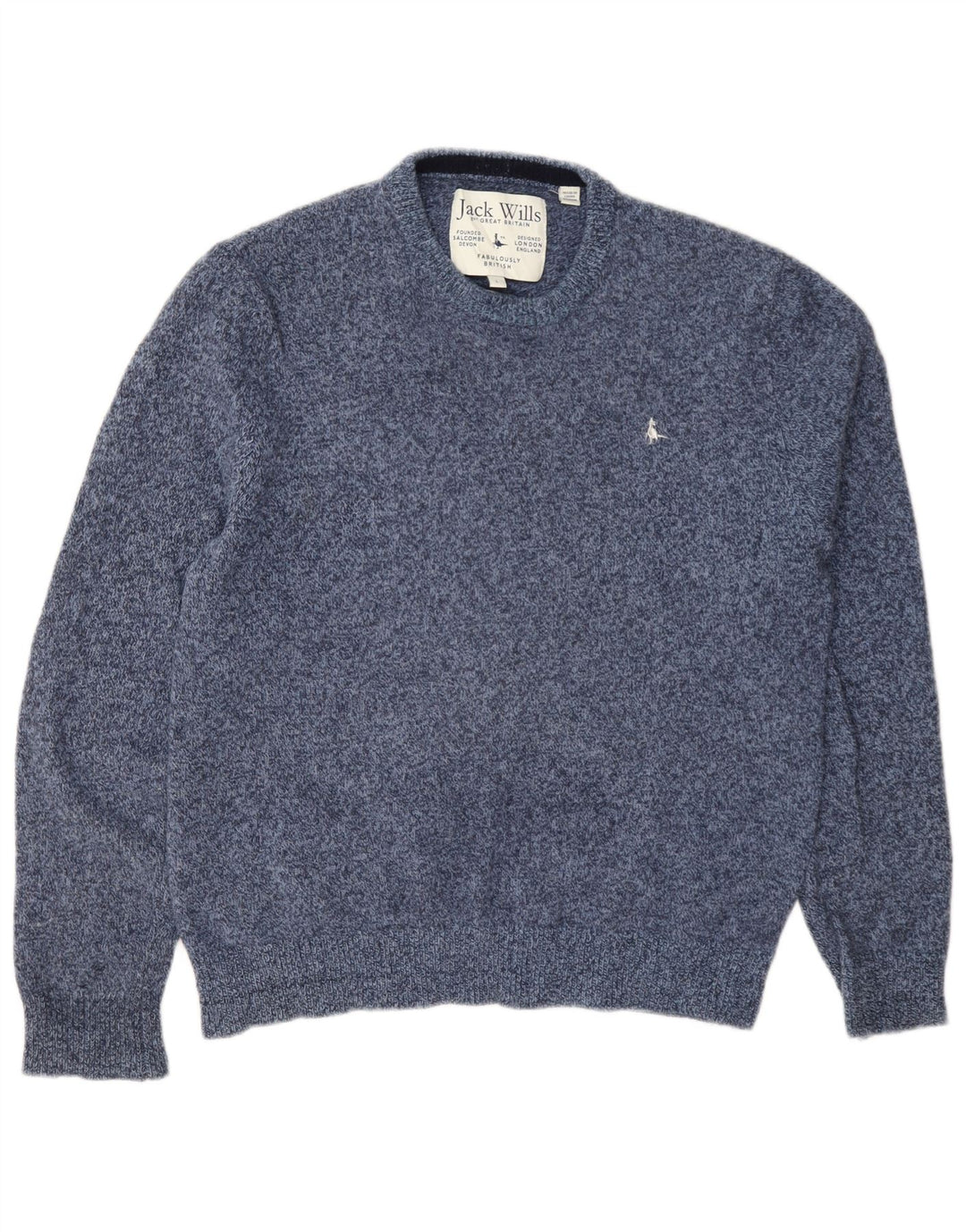 Jack Wills Męski sweter z okrągłym dekoltem, duży, niebieski, wełniany w cętki