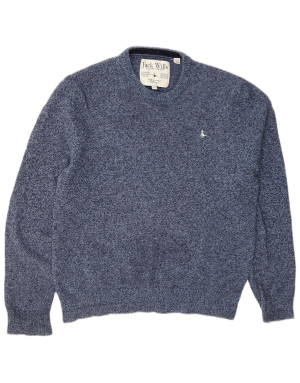 Jack Wills Męski sweter z okrągłym dekoltem, duży, niebieski, wełniany w cętki