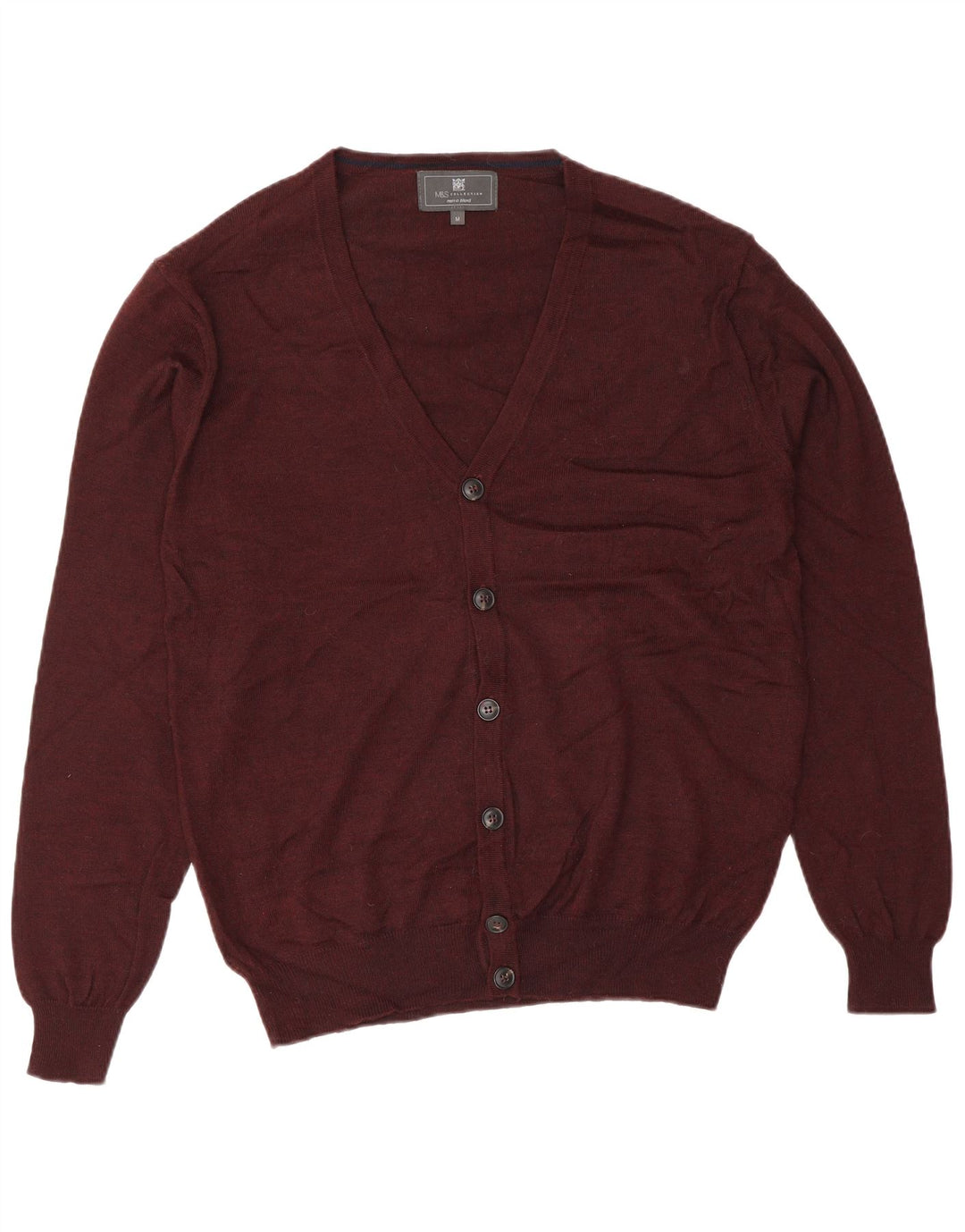 Marks & Spencer Męski sweter kardigan, średni burgund, akryl