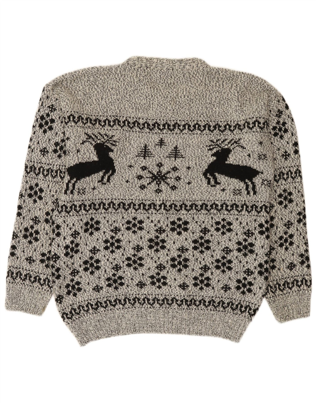 Męski sweter z okrągłym dekoltem Cotton Republic, średnioszary, Fair Isle