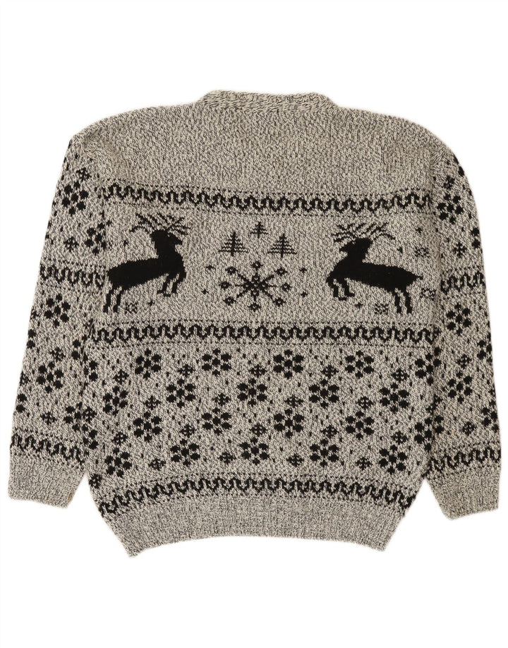 Męski sweter z okrągłym dekoltem Cotton Republic, średnioszary, Fair Isle