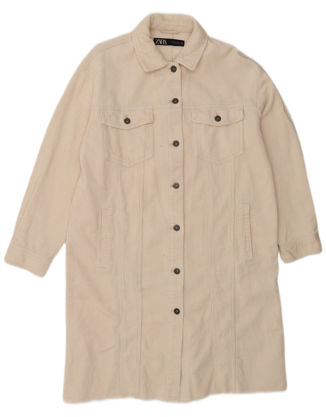 Damski sztruksowy płaszcz Zara UK 12, średni, złamanej bieli, bawełniany