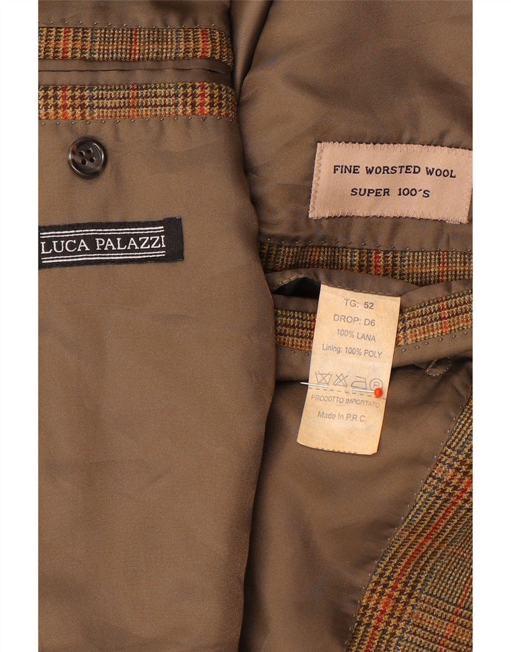 Vintage męska marynarka zapinana na 3 guziki IT 52 XL, brązowa wełniana kratka
